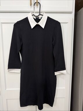 black dress with white collar and cuffs Boutique Mint Buy Mint Velvet Black Statement Mini Dress From The Next sheer sleeves Dolce & Gabbana - Collared